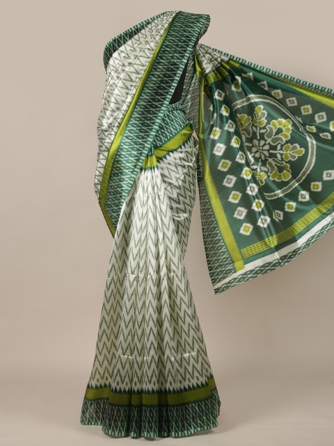 

Pothys Off White & Green Geometric Cotton Blend Saree