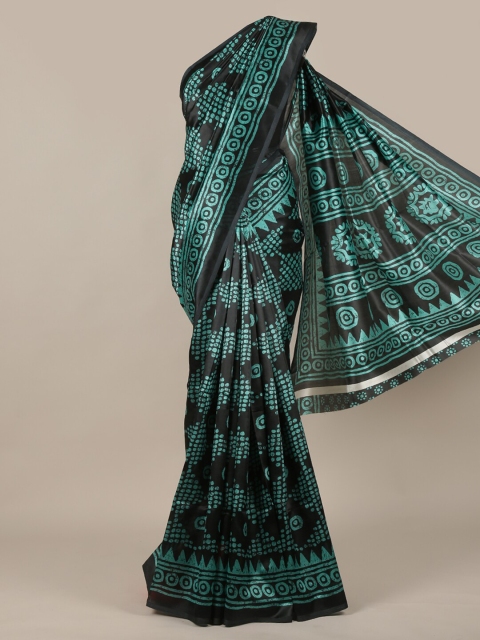 

Pothys Black & Green Floral Printed Saree
