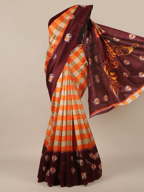 

Pothys Orange & Maroon Checked Saree
