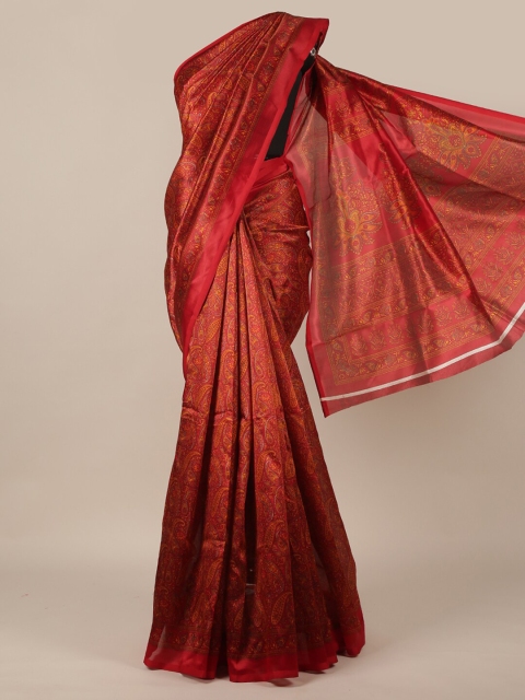

Pothys Maroon & Yellow Cotton Blend Paisley Saree