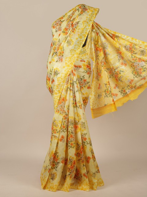 

Pothys Yellow & Orange Floral Saree