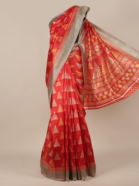 

Pothys Red & Yellow Batik Printed Saree