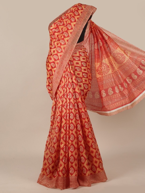 

Pothys Peach-Coloured & Red Printed Saree