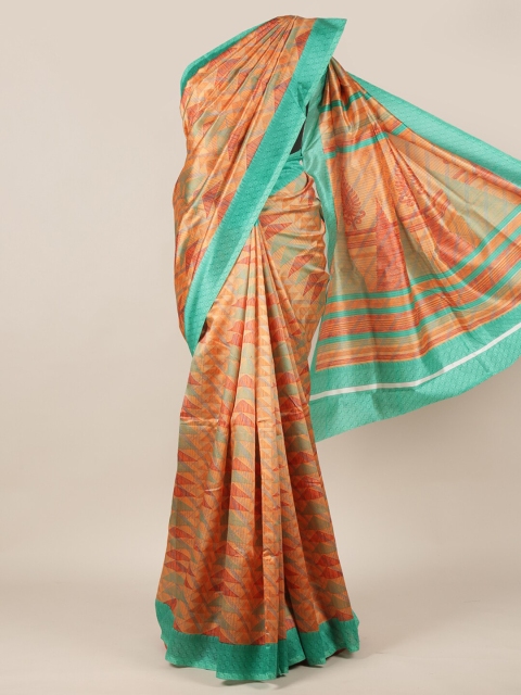 

Pothys Orange & Turquoise Blue Printed Saree