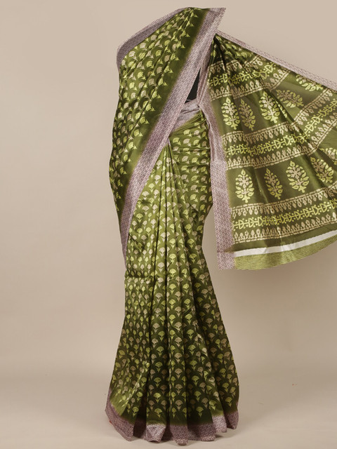 

Pothys Green & Beige Cotton Blend Floral Saree