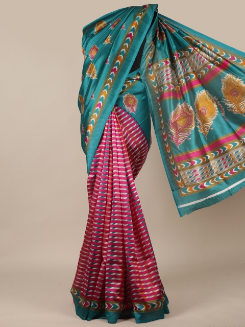 

Pothys Green & Pink Floral Printed Saree