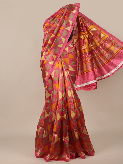 

Pothys Pink & Yellow Geometric Printed Saree