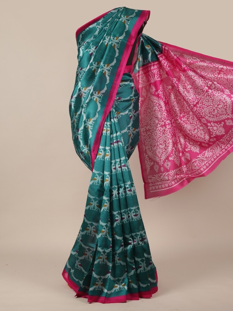 

Pothys Green & Pink Ethnic Motifs Printed Cotton Blend Saree