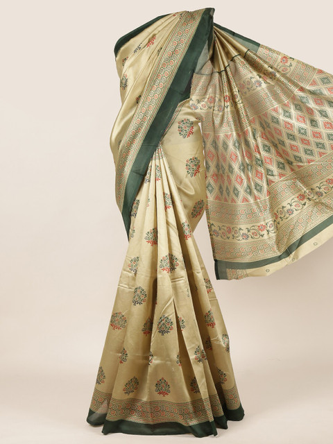 

Pothys Green & Beige Cotton Blend Floral Saree