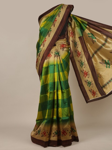 

Pothys Green & Yellow Checked Saree