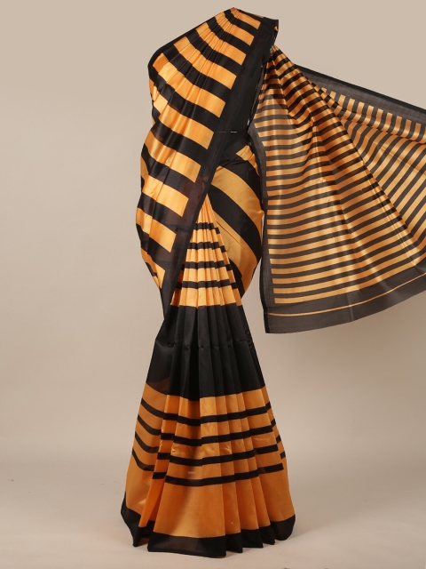 

Pothys Peach-Coloured & Black Striped Cotton Blend Saree