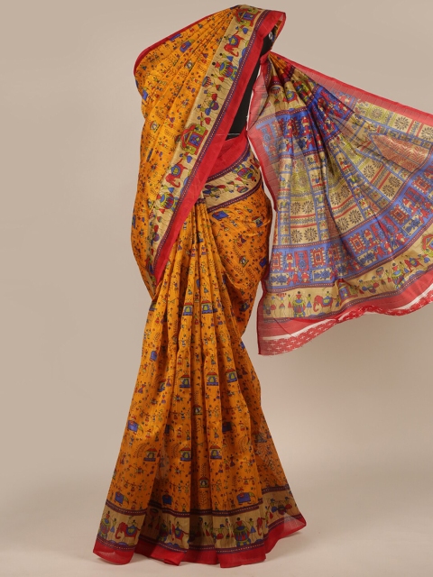 

Pothys Mustard & Red Printed Cotton Blend Saree