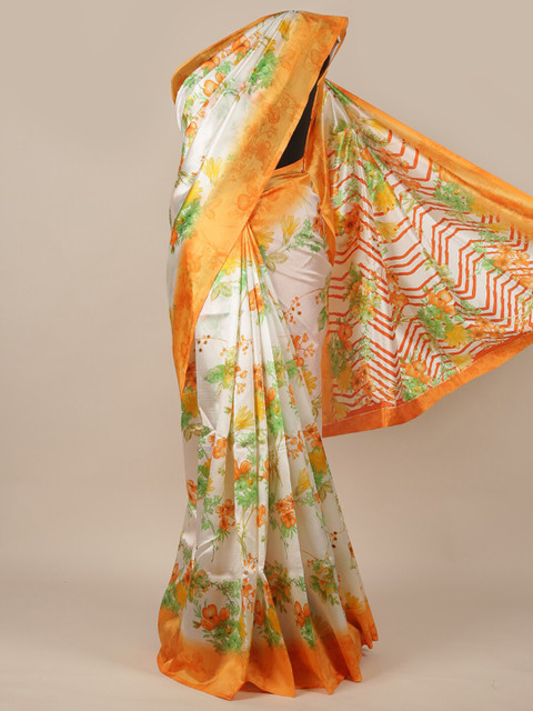 

Pothys Off White & Orange Floral Saree