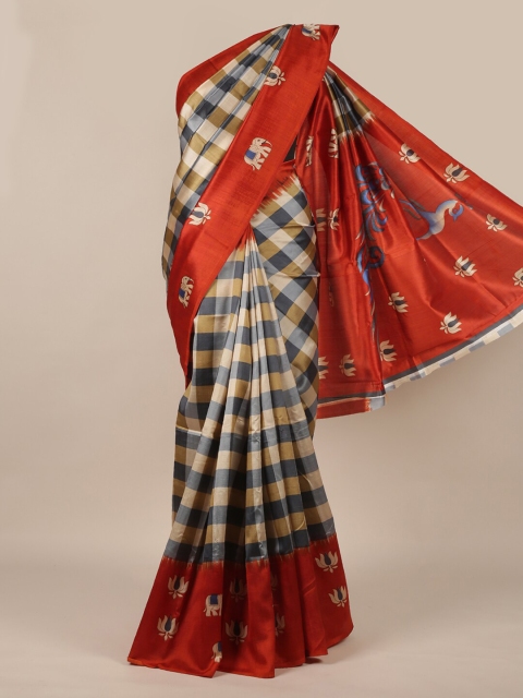 

Pothys Beige & Red Checked Saree