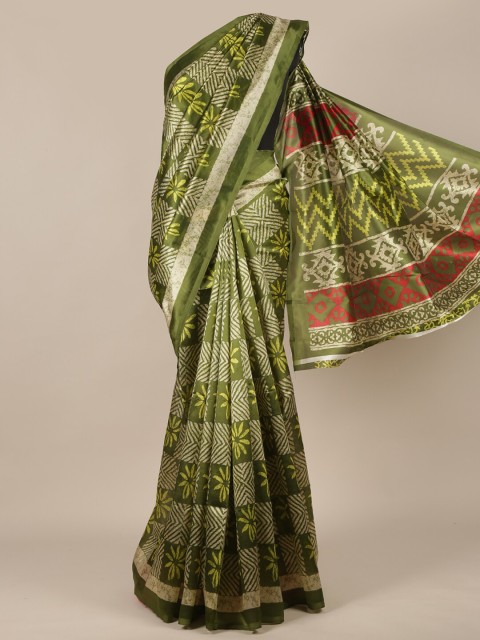 

Pothys Green & Yellow Ethnic Motifs Printed Saree