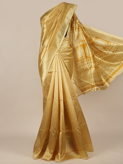 

Pothys Gold-Toned & Beige Cotton Blend Saree