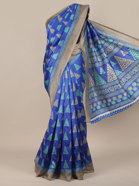 

Pothys Blue & Sea Green Printed Saree