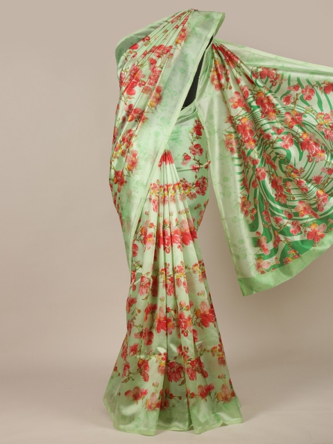 

Pothys Green & Red Cotton Blend Floral Saree