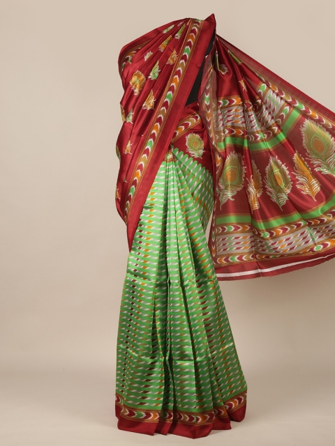 

Pothys Red & Green Ethnic Motifs Printed Saree