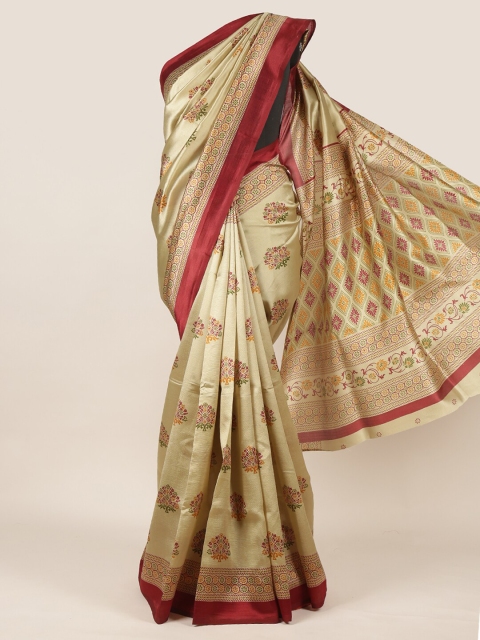 

Pothys Cream-Coloured & Maroon Ethnic Motifs Saree