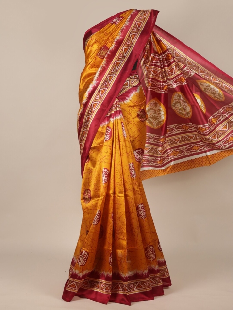 

Pothys Mustard & Red Ethnic Motifs Printed Saree