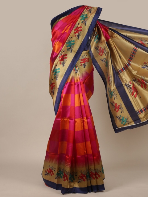 

Pothys Pink & Orange Checked Saree