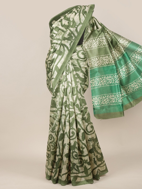 

Pothys Green & White Cotton Blend Floral Saree