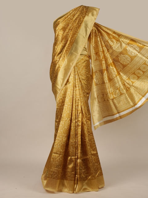 

Pothys Mustard & Cream-Coloured Ethnic Motifs Saree