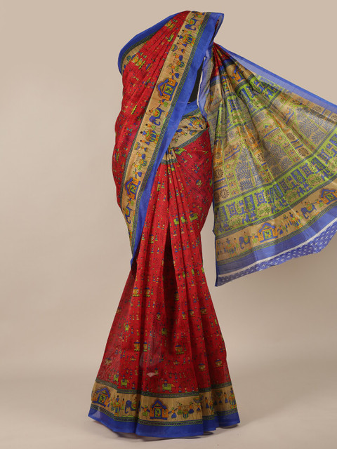 

Pothys Red & Blue Warli Printed Saree