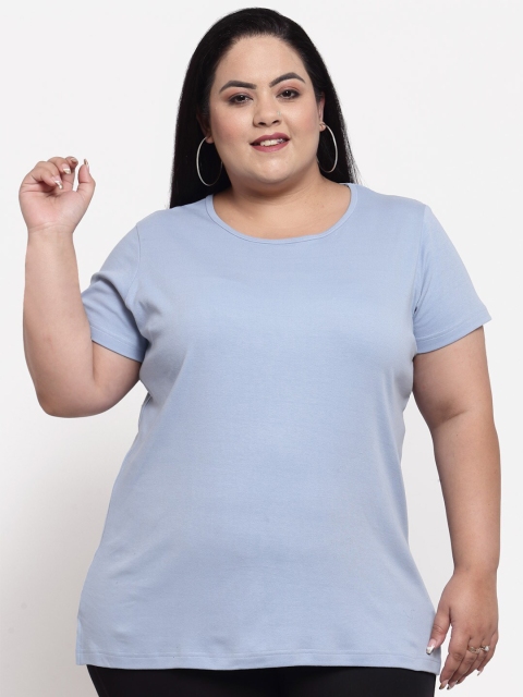 

plusS Women Sea Green Extended Sleeves Pockets T-shirt
