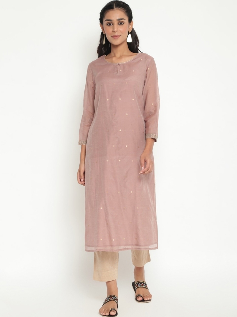 

Fabindia Women Mauve Printed Keyhole Neck Kurta