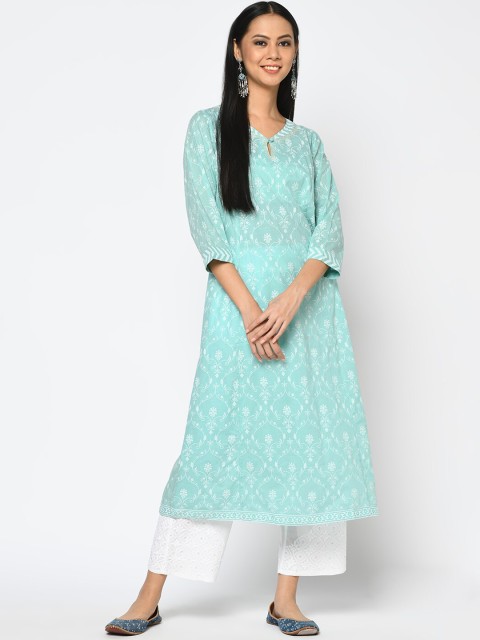 

Fabindia Women Blue Ethnic Motifs Flared Sleeves Chikankari Anarkali Kurta