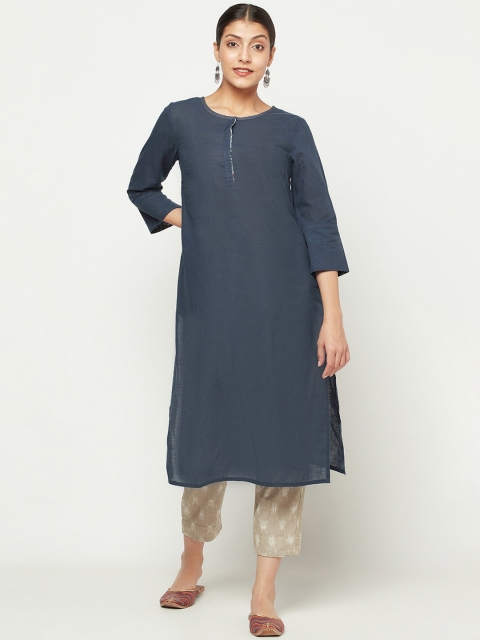 

Fabindia Women Blue Keyhole Neck Kurta