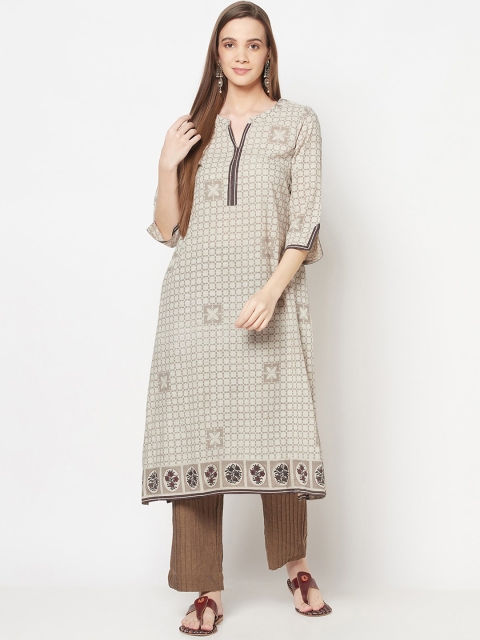 

Fabindia Women Grey Ethnic Motifs Checked Thread Work Kurta