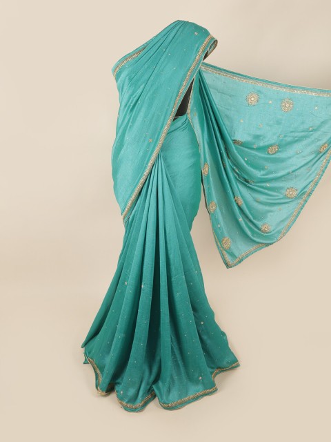 

Pothys Women Blue Embroidered Georgette Saree