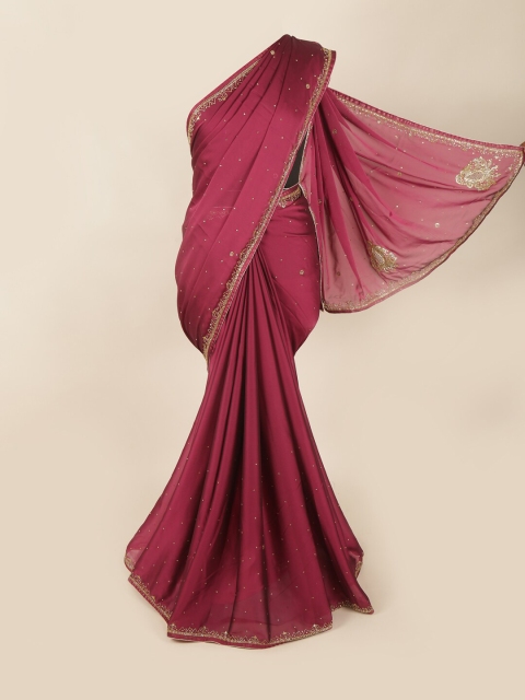 

Pothys Purple & Gold Embellished Poly Georgette Saree