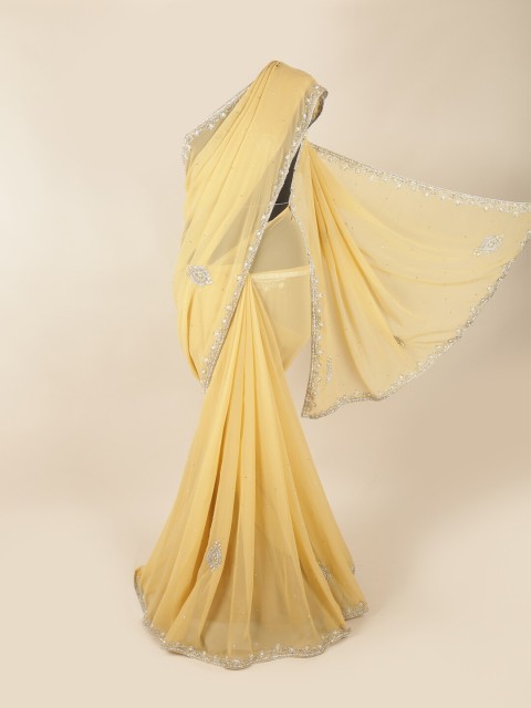 

Pothys Cream-Coloured & Silver-Toned Embellished Georgette Saree