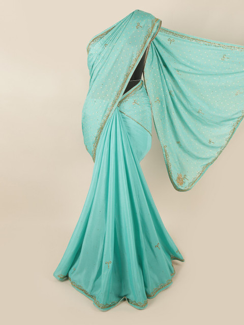 

Pothys Blue & Gold-Toned Embellished Saree