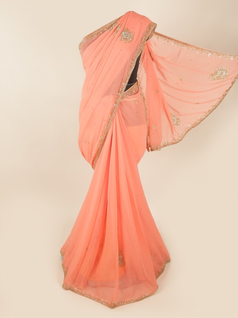 

Pothys Peach-Coloured Embellished Beads and Stones Saree
