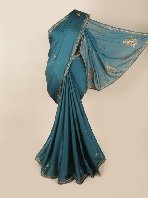 

Pothys Teal & Gold-Coloured Embellished Beads and Stones Saree