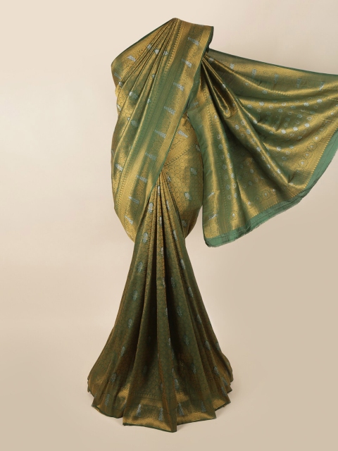 

Pothys Green & Gold-Toned Woven Design Banarasi Saree
