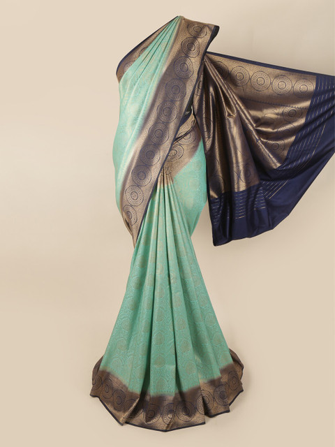 

Pothys Blue & Silver-Toned Woven Design Zari Art Silk Banarasi Saree