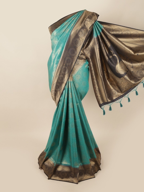 

Pothys Blue & Gold-Toned Woven Design Zari Art Silk Banarasi Saree
