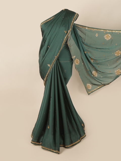 

Pothys Green & Gold Embellished Beads and Stones Saree