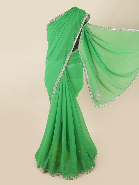

Pothys Green & Silver-Toned Embellished Zari Saree