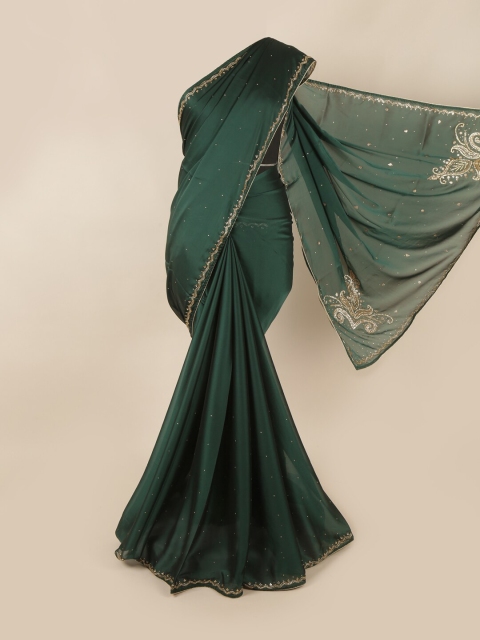 

Pothys Green & Gold-Toned Embellished Beads and Stones Saree