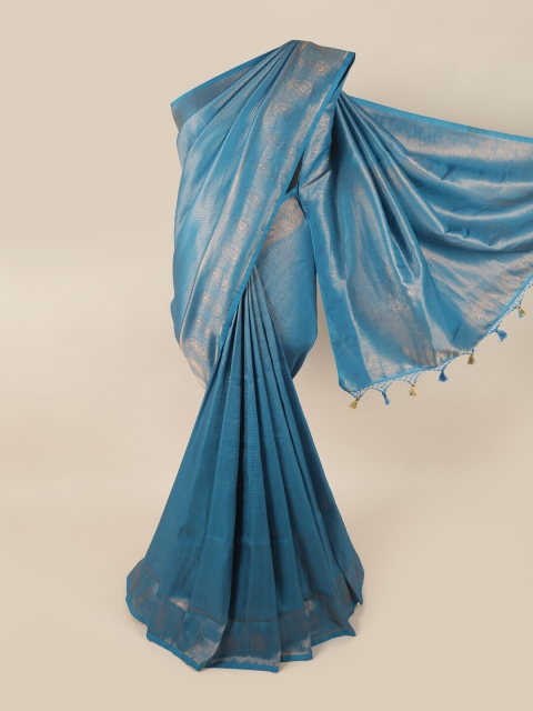 

Pothys Blue & Gold-Toned Woven Design Zari Art Silk Banarasi Saree