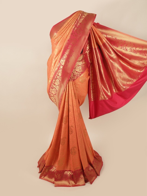 

Pothys Peach-Coloured & Red Paisley Zari Art Silk Banarasi Saree
