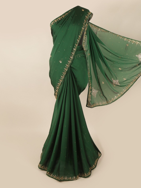 

Pothys Green & Gold-Toned Embellished Beads and Stones Saree