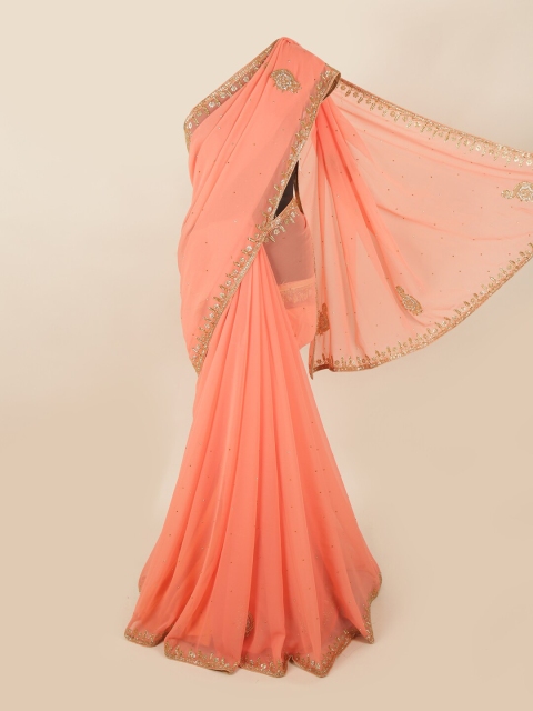 

Pothys Women Peach Poly Georgette Saree